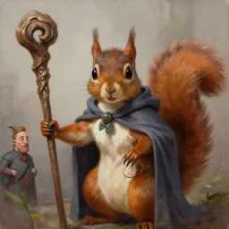 a squirrel wizard holding a wooden staff, Justin Gerard and Greg Rutkowski, realistic painting, Digital art, very detailed, High definition, trending on Artstation
