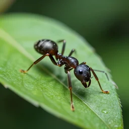 cybernetic ant on a green leaf, macro photography, 8 k, cinematic lighting, shallow depth of field,