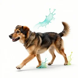 dog walking splash art graphic design color splash high contrasting art, fantasy, highly detailed, art by greg rutkowski