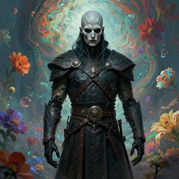 portrait of a single gothic mute hybrid cyborg viking warrior, cybor clothes shaping the universe, freedom fighter, eerie, cinematic, epic, 8 k, ultra realistic, rendered by awesomeness. a psychedelic apocalypse, illustration by albrecht durer, concept art in style of carne griffiths artwork by xsullo, background of beautiful floweres floatingby elson, peter kemp, peter