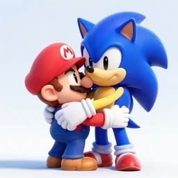 a 3 d render of sonic hugging mario