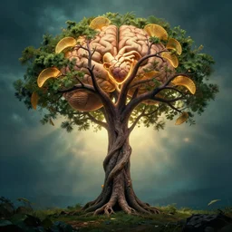 the tree of life brain heart holy grail, surreal cinematic masterpiece, beautiful lighting, award winning