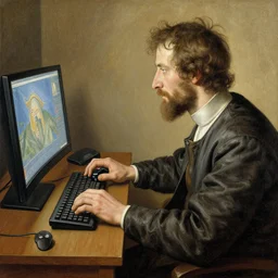 Man playing video games. Painting by Albrecht Dürer. Intricate details. hyper realism. Masterpiece.