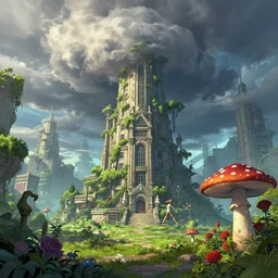 🌬 ⛈🍄🌹🏦🌿, style artstation, style greg rutkowsk, comic art book,, octane render, unreal engine 6, epic game graphics, fantasy, ciberpunk, post - apocaliptic, ray tracing