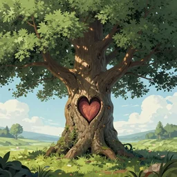 A beautiful digital illutration painting of a detailed fantasy tree with a heart carved in the trunk by, 8k resolution deviantart trending on Artstation concept art digital illustration