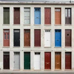 hundred different makeshift doors combined on a building, photographed by andreas gursky, sony a 7 r 3, f 1 1, ultra detailed,