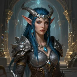 painted portrait of female draenei shaman, world of warcraft, ancient magic temple hall background, upper body, fantasy intricate elegant extremely detailed digital painting trending artstation concept art sharp focus illustration art by gustave courbet greg rutkowski craig mullins