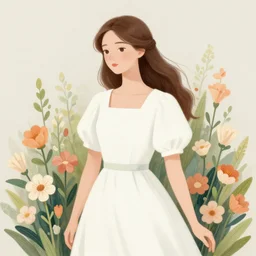 a painting of a woman in a dress surrounded by flowers, a storybook illustration by anna dittmann, preraphaelite art, dress made of flowers, whimsical