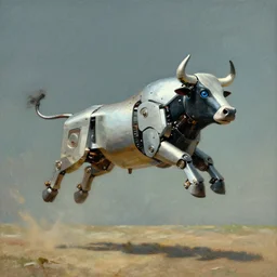 “a mechanical bull robot jumping in the air by Edward Hopper”