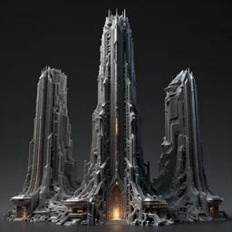 3 d sculpt of a thick cyberpunk futurist evil gothic architecture scifi tower inspired by the matrix, star wars, ilm, beeple, star citizen halo, mass effect, starship troopers, elysium, the expanse, high tech industrial, artstation unreal