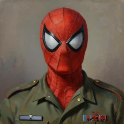 facial portrait of spiderman dictator, military uniform, 1 7 8 8, oil on canvas by william sidney mount, trending on artstation