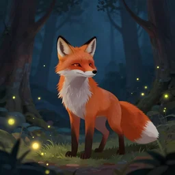 a medieval anthropomorphic fox in a forest at night with fireflies, trending on artstation, furry art, by kawacy, night lighting, digital art, dreamy, bokeh, trending on furaffinity!!!