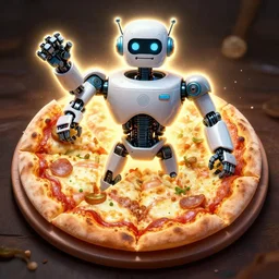 ultimate robot pizza, award winning, backlit, artstation