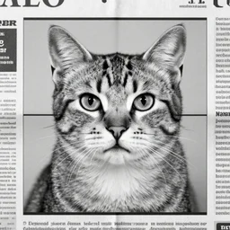 black and white newspaper cat mugshot