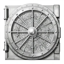 william morris style engraving on massive bank vault ornate intricate design