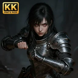 dark, sad, armor lady, beautiful eyes, strong, fighting, high detail, concept art, digital art, art of greg rutkowski, art of wlop, editor's pickup, trending on artstation, trending on deviantart, 4 k,