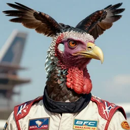 ! dream! dream an f - 1 6 pilot with the head of a turkey buzzard, digital illustration, hyper realistic, hyper detailed