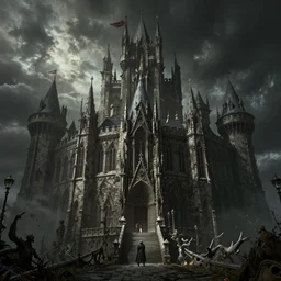 a epic gothic medieval castle by zdzislaw beksinski, by josip csoor, portrait, photorealistic, volumetric lighting, horror, detailed, intricate, elden ring, raytrace, octane, cgscociety,