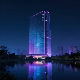 building by kazuyo sejima, synthwave matte painting san andreas nightvision nature lake gem nightsky landscape cyberpunk cgsociety, archdaily, wallpaper, highly detailed, trending on artstation.