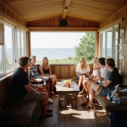 summer'2 2, vacation at the baltic sea. people inside a summer home in the baltic, photo by gregory crewdson