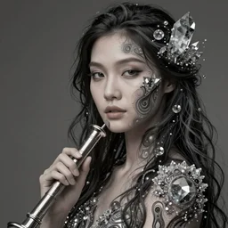 instrument of life, fractal silk, fractal crystal, beauty portrait by wlop, james jean, victo ngai, beautifully lit, muted colors, highly detailed, artstation, long hair, fantasy art by craig mullins, thomas kinkade