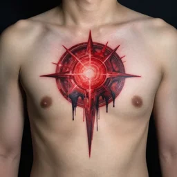 dark matter red tattoo beyond the grave future on a man's body 8K resolution
