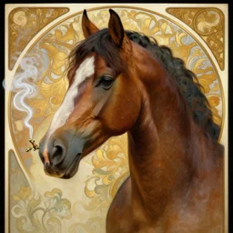 painted portrait of a horse smoking weed, side viewfantasy intricate elegant extremely detailed digital painting trending artstation concept art sharp focus illustration art by alphonse mucha greg rutkowski craig mullins