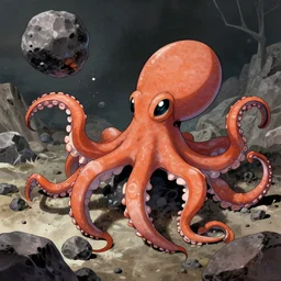 beautiful picture of a robot octopus, mining an asteroid, anime style, art by Hajime Katoki, trending on artstation