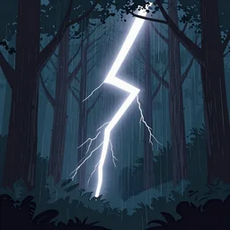 lightning rain in the forest, vector art, trending on artstation, 30mm, by Noah Bradley