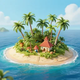 diorama of a small tropical island inspired by kurzgesagt