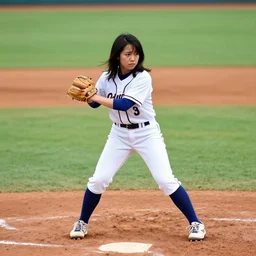 a still photo of sadako from the ring movie playing baseball colored