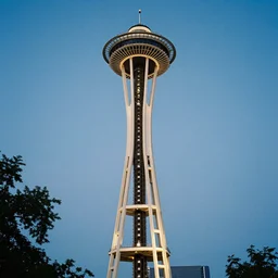 vivid and beautiful aroura in figure of virgin mary radiating above space needle centered big sky film long exposure fuji wide angle national geographic