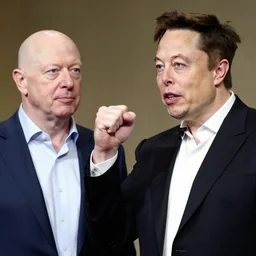 Elon Musk fist pumping Jeff Besos