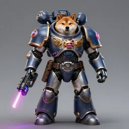 warhammer 4 0 k emperor armor realistic cyborg anthropomorphic shiba inu scifi cyberpunk, holding scifi neon laser gatling gun portrait art by donato giancola and greg rutkowski, realistic face, digital art, trending on artstation, symmetry