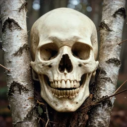 close up portrait of death in a birch tree forest, by trent parke, overexposed, old film overlay, artifacts