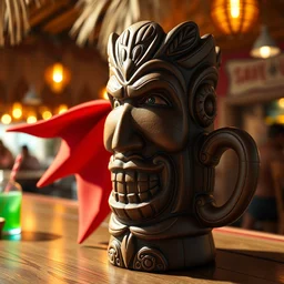 a closeup photorealistic photograph of superman on a tiki mug at a trader vic's beach bar. tiki culture. bright scene. fine detail. this 4 k hd image is trending on artstation, featured on behance, well - rendered, extra crisp, features intricate detail, epic composition and the style of unreal engine.