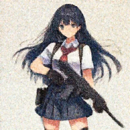 anime girl, armed, school uniform, 8 k wallpaper, high detailed, illustration, morandi color scheme, art station, by krenz cushart