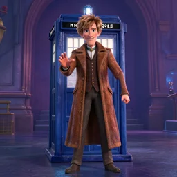 weta disney pixar movie still fullbody photo of peter capaldi wtith his tardis : : as the twelfth doctor who by pixar : : by weta, wlop, anime, disney, pixar, octane render, iridescent