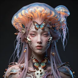 goddess portrait. jellyfish phoenix head. nautilus butterfly skull intricate artwork by Tooth Wu and wlop and beeple. octane render, trending on artstation, greg rutkowski very coherent symmetrical artwork. cinematic, hyper realism, high detail, octane render, 8k