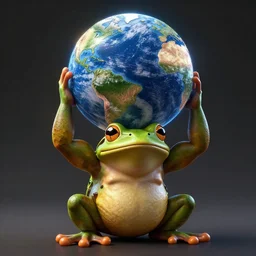 a muscular frog holding planet earth over its head, octane render, cinematic rendering, 8 k, octane, digital art