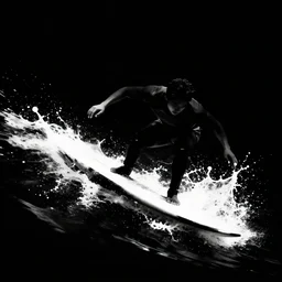 surfing in black water splash art graphic design color splash high contrasting art, fantasy, highly detailed, art by greg rutkowski