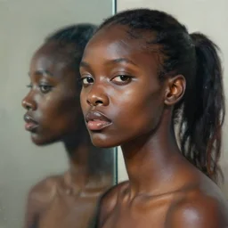portrait of beautiful black woman by anna dittmann and in the style of kim jung gi, reflections, smooth, octane redner