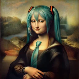 A classic portrait of Hatsune Miku as a religious symbol by Leonardo da Vinci, oil painting, year 1506, highly detailed, chiaroscuro