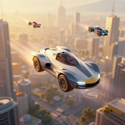 isometric flying cars in cyber city, golden hour, by petros afshar and christopher balaskas and marius borgeaud and kiliain eng, global illumination, ambient occlusion, 3 0 mm, well proportioned, highly detailed, rule of thirds, motion blur