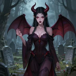 A succubus in the cemetery, trending on artstation, trending on pixiv, detailed and realistic