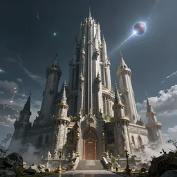 scifi brutalist castle so tall it reaches space, photography