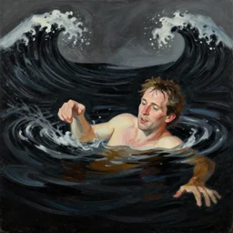 dale cooper drowning in coffee, black waves, painting by phil hale, fransico goya, david lynch,'action lines '!!!, graphic style, visible brushstrokes, motion blur, blurry