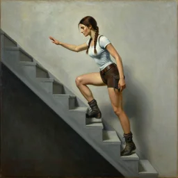 lara croft descending a staircase, no. 2 by marcel duchamp, painting, ( 1 9 1 2 )