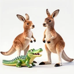 a 3d render of a kangaroo fighting a crocodile