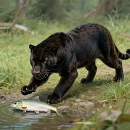 panther stalking a fish by peter mohrbacher